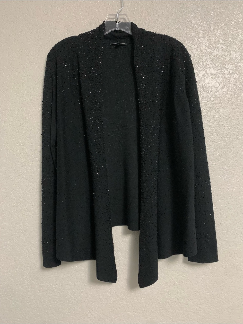 Eileen Fisher Beaded Cardigan Sweater Womens M Merino Wool Open Black